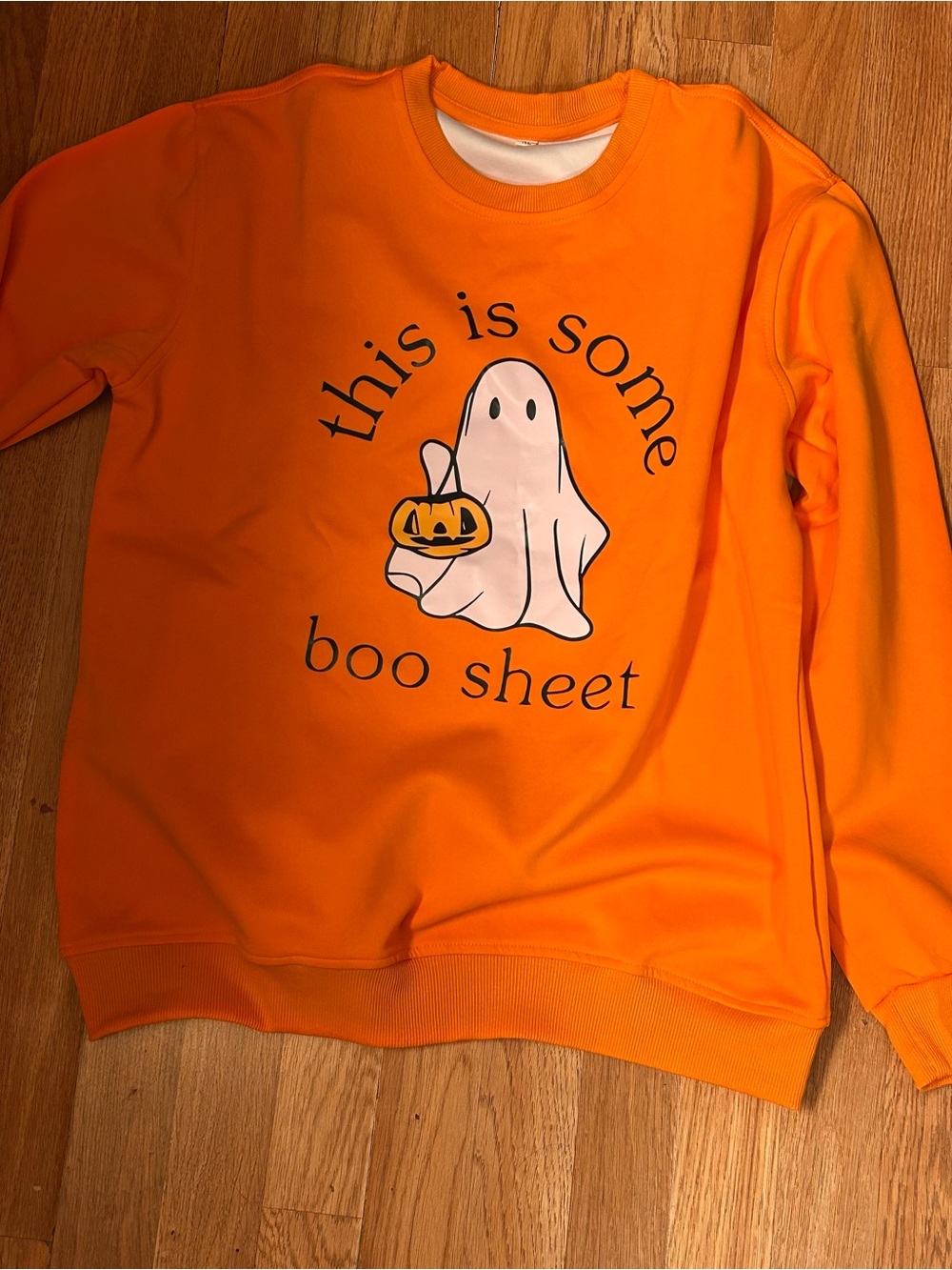 Cozy Orange Halloween Ghost Graphic Crewneck Sweatshirt